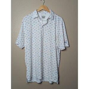 Straight Down Polo Shirt Surfing Dogs Print Golf Performance Stretch Size L